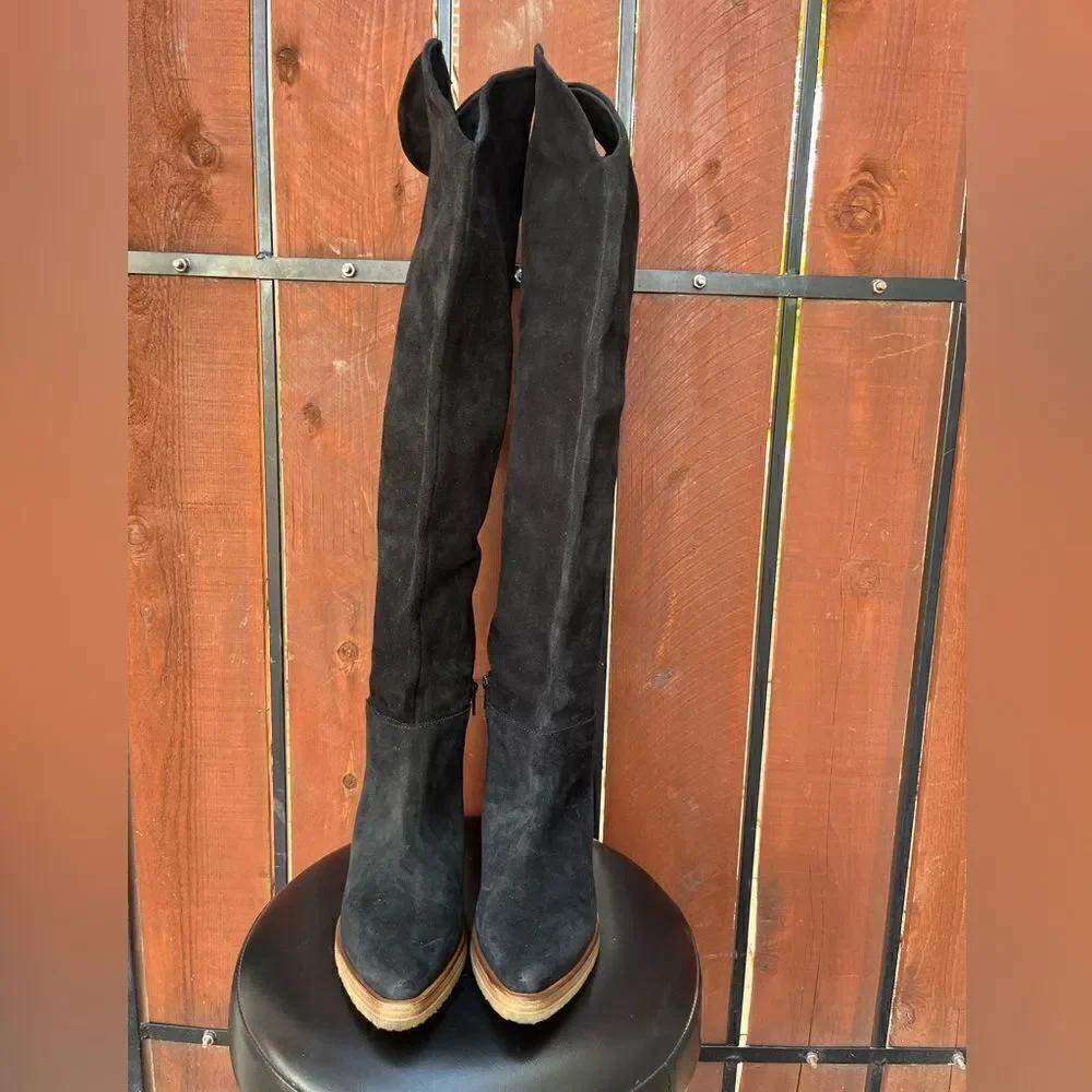 Free People Banks Over-The-Knee Boots Black Suede 36.5